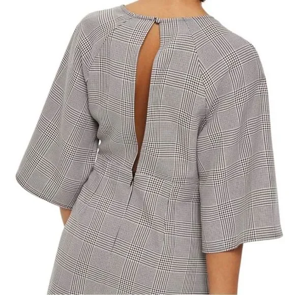 Topshop NEW Houndstooth Front Tie Plaid White Red Mini DresS Size 4 - Picture 16 of 16